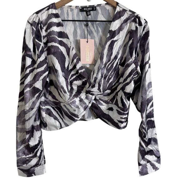 Misguided Tall Knot Front Zebra Print Crop Top Size 10 New - Picture 1 of 7